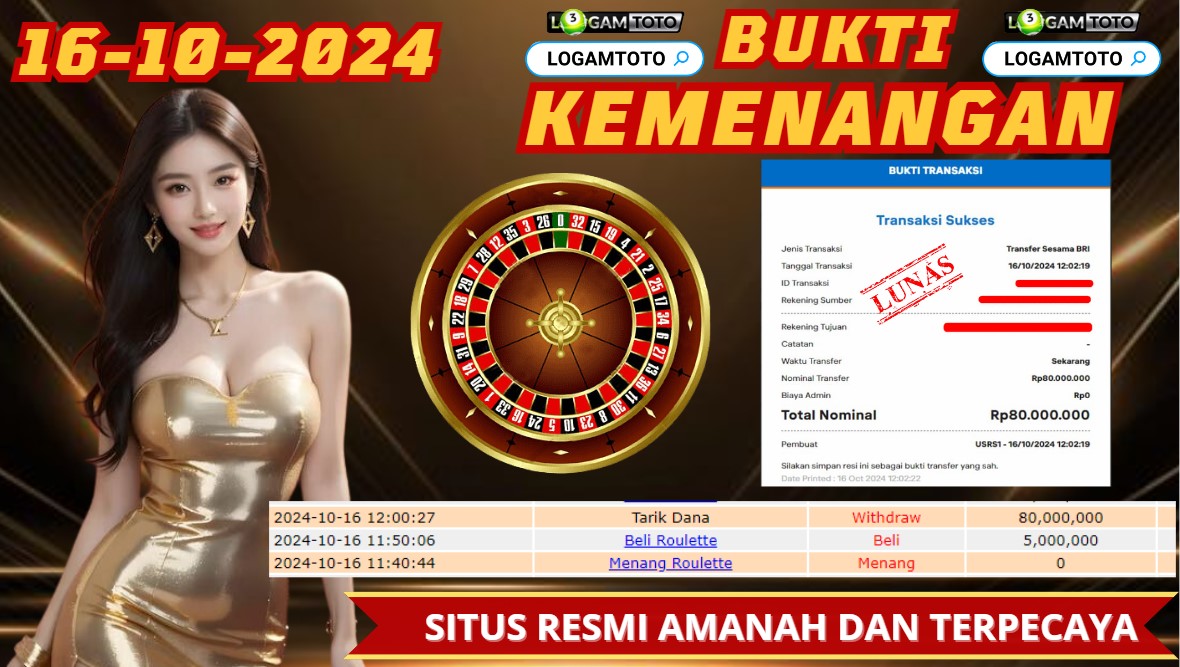 SELAMAT KEPADA MEMBER SETIA LOGAMTOTO ID DA***US BERHASIL JACKPOT DI PERMAINAN LIVE CASINO ROULETTE