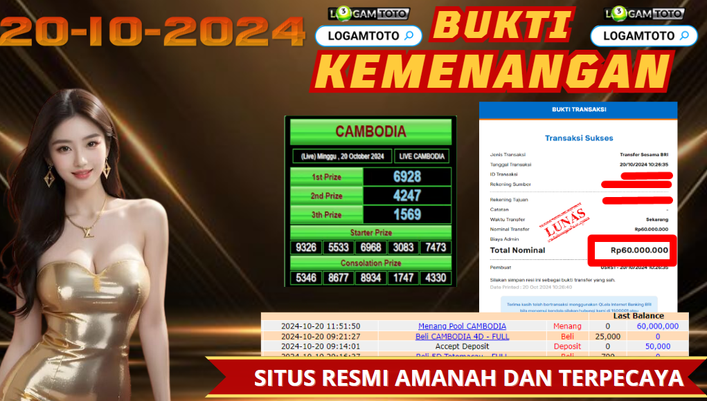 SELAMAT KEPADA MEMBER SETIA LOGAMTOTO BERHASIL JACKPOT DI PERMAINAN TOGEL CAMBODIA POOLS